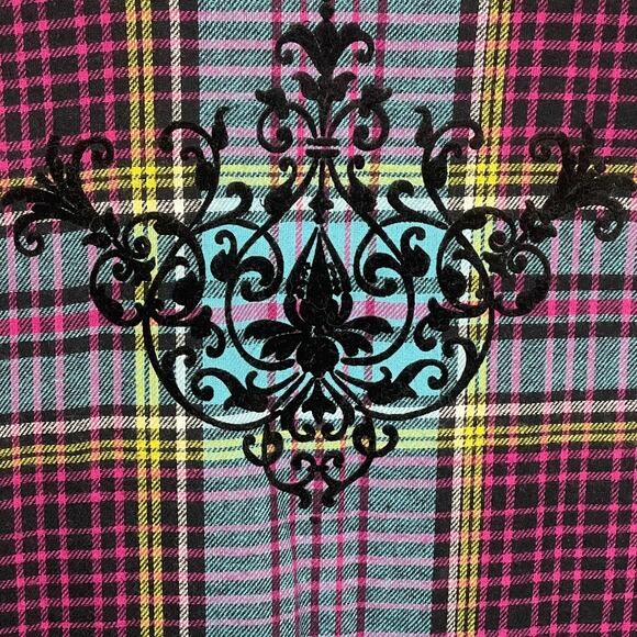 Soft Surroundings M Highlands Plaid Velvet Cuff Shirt Turquoise Pink Boho - Picture 7 of 14